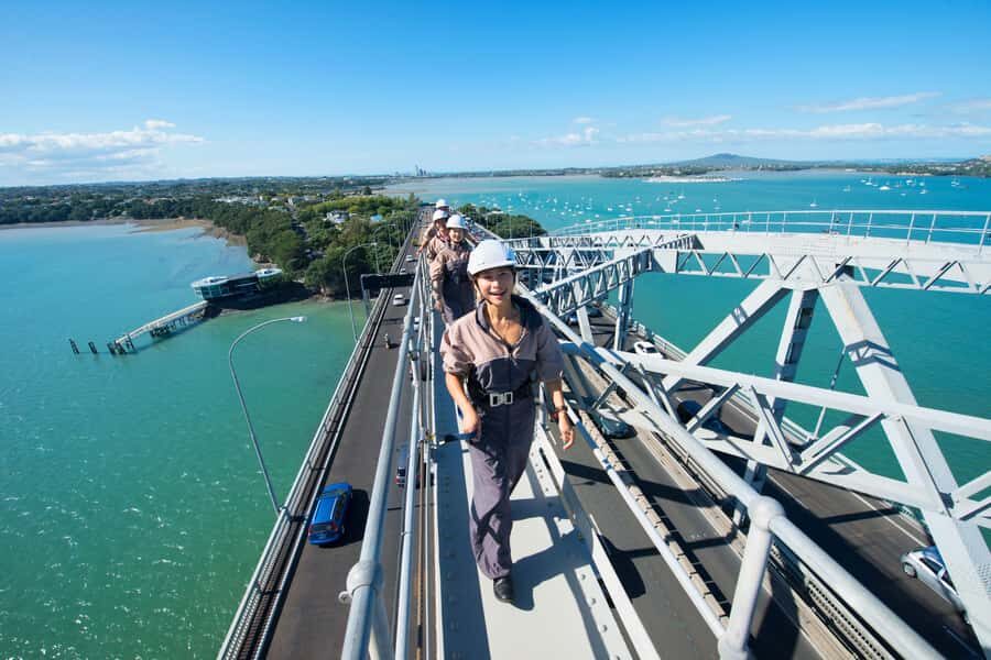 Auckland Harbor Bridge: Bridge Climb - Suit up and safety briefing at the bridge base