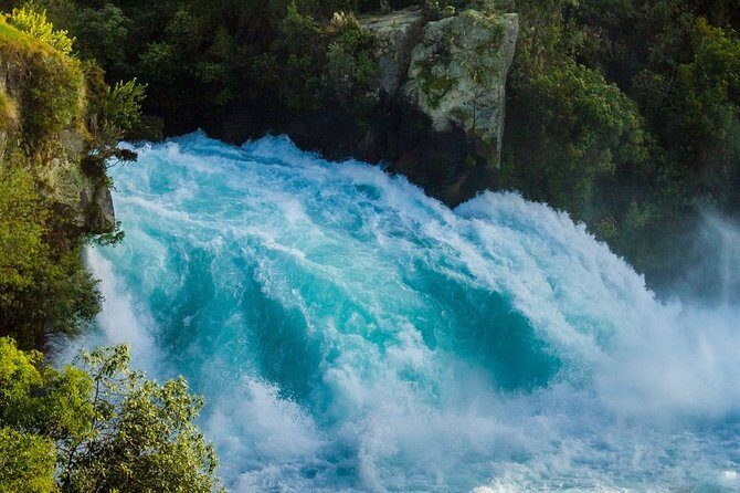 Lake Taupō Private Day Tour from Auckland to Māori Rock Carvings - Huka Falls viewing from the pedestrian bridge